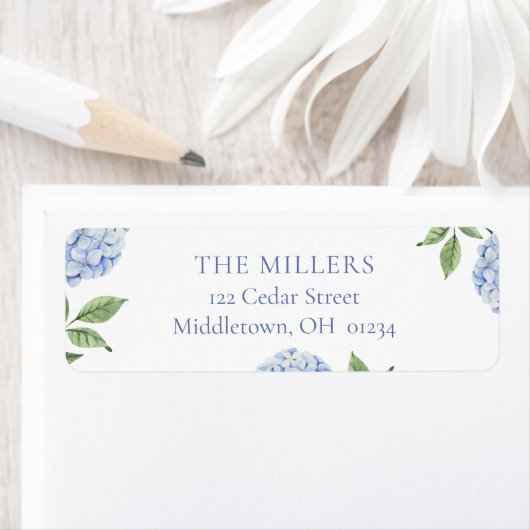 Blue Hydrangea gepersonaliseerd retouradres Etiket (Insitu)