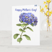 Blue Hydrangea gepersonaliseerde Moederdag Kaart (Gele Bloem)