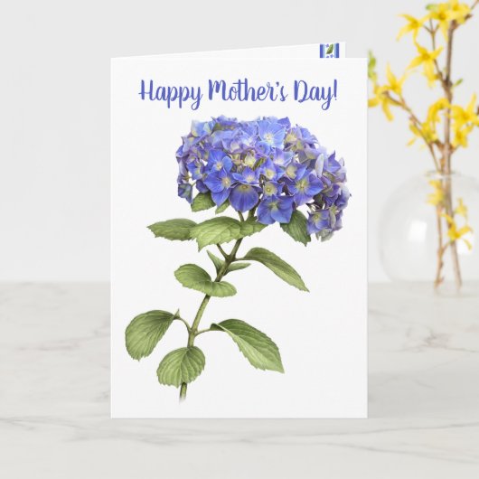 Blue Hydrangea gepersonaliseerde Moederdag Kaart (Gele Bloem)