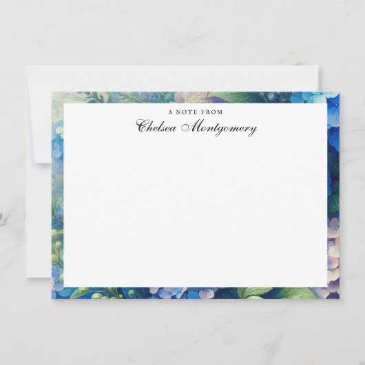 Blue Hydrangea gepersonaliseerde naam Notitiekaartje (Voorkant)