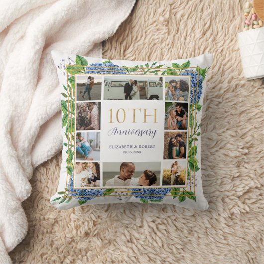 Blue Hydrangea Gold 10e Jubileum Fotocollage Kussen (Deken)