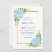 Blue Hydrangea Gold Border Waterverf Wedding Kaart (Voorkant)