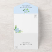 Blue Hydrangea Gold Border Wedding All In One Uitnodiging (Buitenkant)