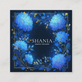 Blue Hydrangea Gold Celestial Frame Midnight Vierkante Visitekaartje