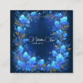 Blue Hydrangea Gold Celestial Frame Midnight Vierkante Visitekaartje (Voorkant)