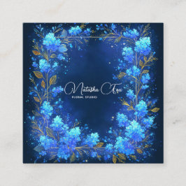 Blue Hydrangea Gold Celestial Frame Midnight Vierkante Visitekaartje