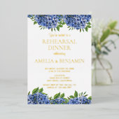 Blue Hydrangea Gold Foil Wedding Rehearsal Dinner Folie Uitnodiging (Staand Voorkant)