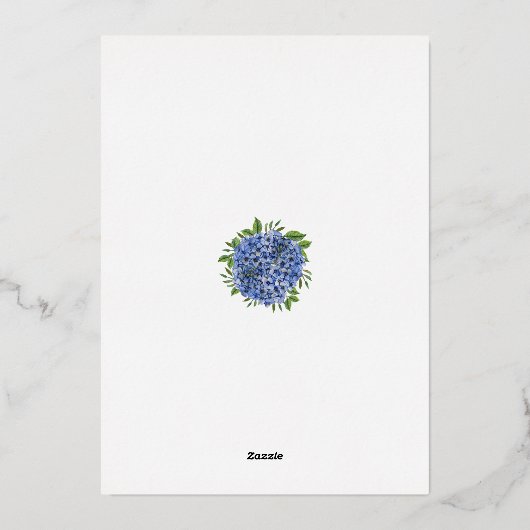 Blue Hydrangea Gold Foil Wedding Rehearsal Dinner Folie Uitnodiging (Achterkant)
