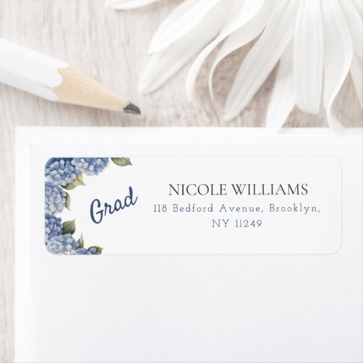 Blue Hydrangea Grad Return Address Label (Insitu)