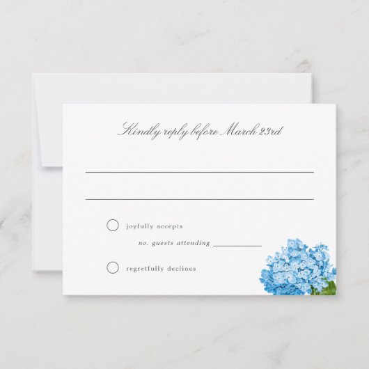 Blue Hydrangea Grand-millennial Wedding RSVP Kaart (Voorkant)