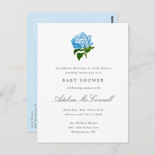 Blue Hydrangea Grandmillennial Baby shower Briefkaart (Voorkant / Achterkant)