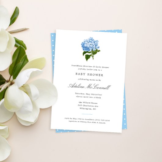 Blue Hydrangea Grandmillennial Baby shower Kaart