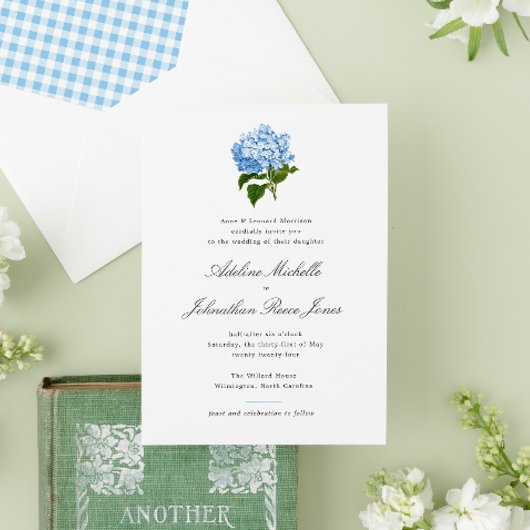 Blue Hydrangea Grandmillennial Wedding Kaart