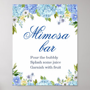 Blue Hydrangea Greenery Mimosa Bar Poster