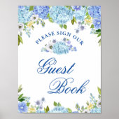 Blue Hydrangea Greenery Sign Our Guestbook Poster (Voorkant)