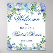 Blue Hydrangea Greenery Vrijgezellenfeest Welcome Poster (Voorkant)