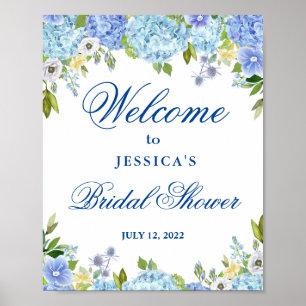 Blue Hydrangea Greenery Vrijgezellenfeest Welcome Poster