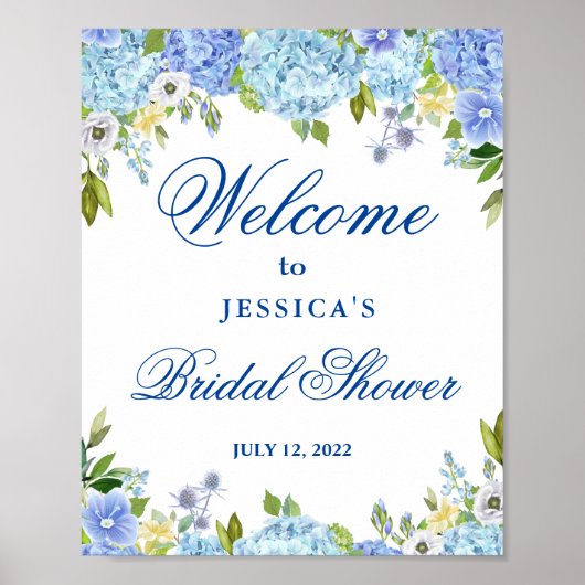 Blue Hydrangea Greenery Vrijgezellenfeest Welcome Poster (Voorkant)