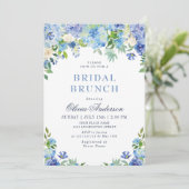 Blue Hydrangea Greenery Waterverf Bridal Brunch Kaart (Staand voorkant)