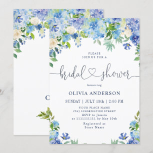 Blue Hydrangea Greenery Waterverf Vrijgezellenfees Kaart
