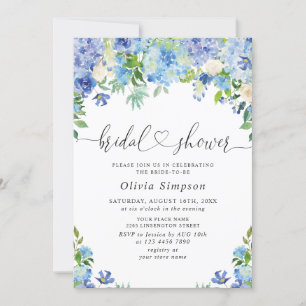 Blue Hydrangea Greenery Waterverf Vrijgezellenfees Kaart
