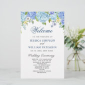 Blue Hydrangea Greenery Wedding Ceremony Program (Staand voorkant)