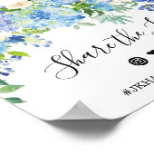 Blue Hydrangea Greenery Wedding Hashtag Sign Poster (Hoek)