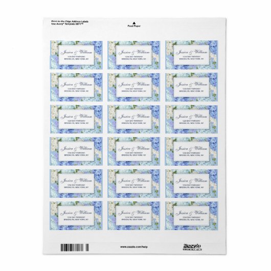 Blue Hydrangea groen Waterverf bloemenlabel Etiket (Full Sheet)