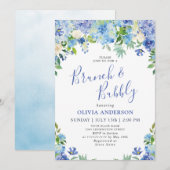 Blue Hydrangea Groen Waterverf Brunch & Bubbly Kaart (Voorkant / Achterkant)