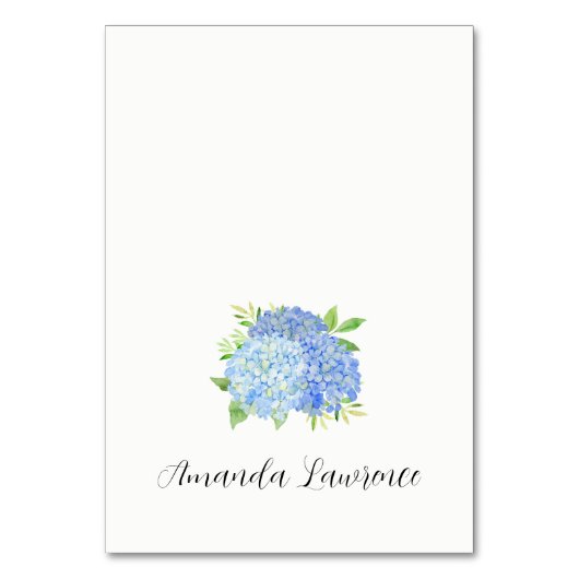 Blue Hydrangea Guest Name Script Place Card Kaart (Voorkant)