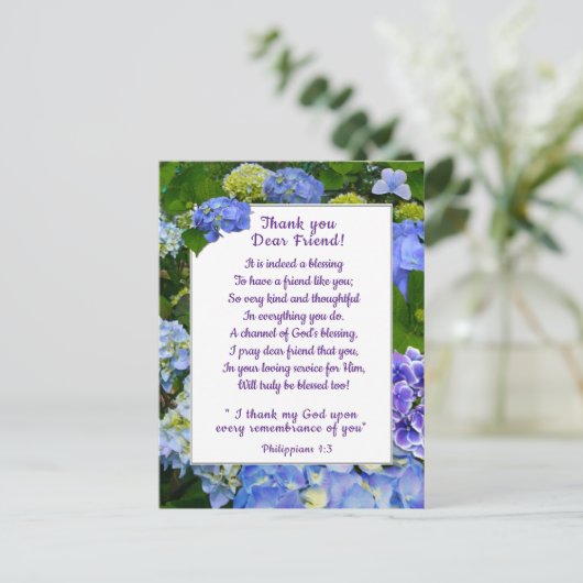 Blue Hydrangea Hartelijk dank Briefkaart (Staand voorkant)