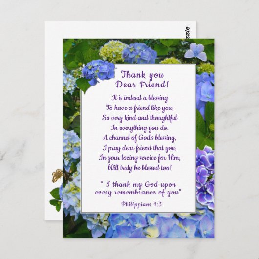 Blue Hydrangea Hartelijk dank Briefkaart (Voorkant / Achterkant)