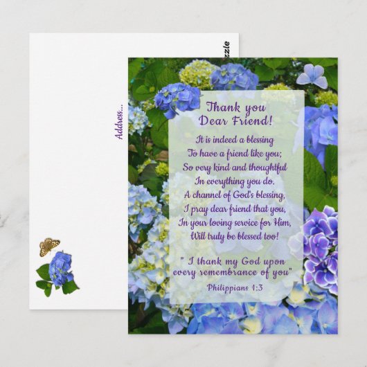 Blue Hydrangea Hartelijk dank Briefkaart (Voorkant / Achterkant)