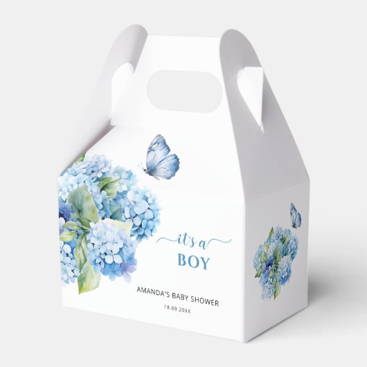 Blue Hydrangea Het is een Boy Baby shower Bedankdoosjes (Voorkant Zijde)