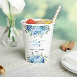 Blue Hydrangea Het is een Boy Baby shower Papieren Bekers
