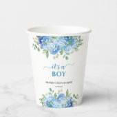 Blue Hydrangea Het is een Boy Baby shower Papieren Bekers (Achterkant)