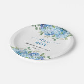 Blue Hydrangea Het is een Boy Baby shower Papieren Bordje (Gekanteld)