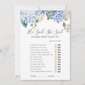 Blue Hydrangea Hij zei dat ze douchespel Kaart zei (Voorkant)