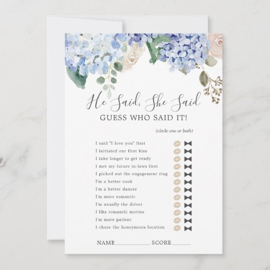 Blue Hydrangea Hij zei dat ze douchespel Kaart zei (Voorkant)