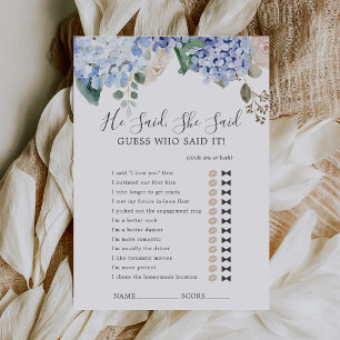 Blue Hydrangea Hij zei dat ze douchespel Kaart zei