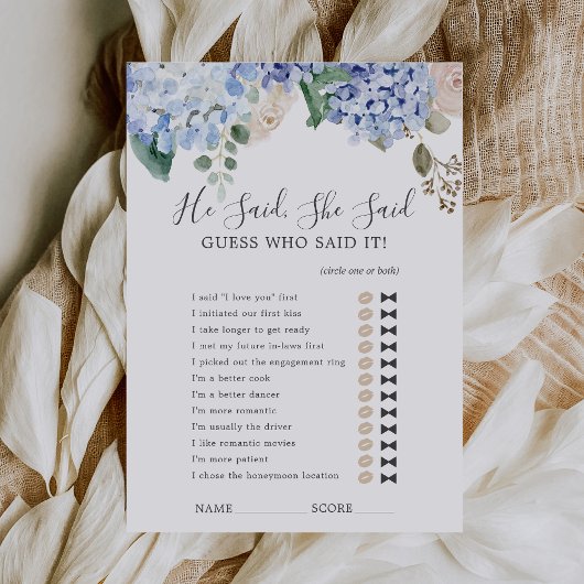 Blue Hydrangea Hij zei dat ze douchespel Kaart zei