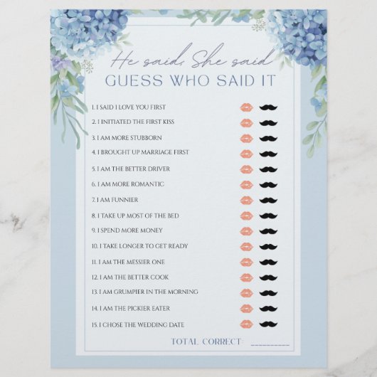 Blue Hydrangea Hij zei dat ze Vrijgezellenfeest sp (Voorkant)