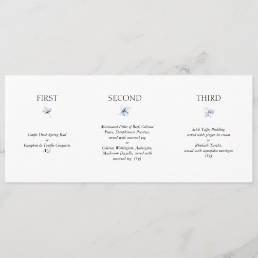 Blue Hydrangea Horizontal Wedding Menu (Voorkant)