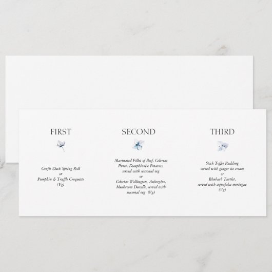 Blue Hydrangea Horizontal Wedding Menu (Voorkant / Achterkant)