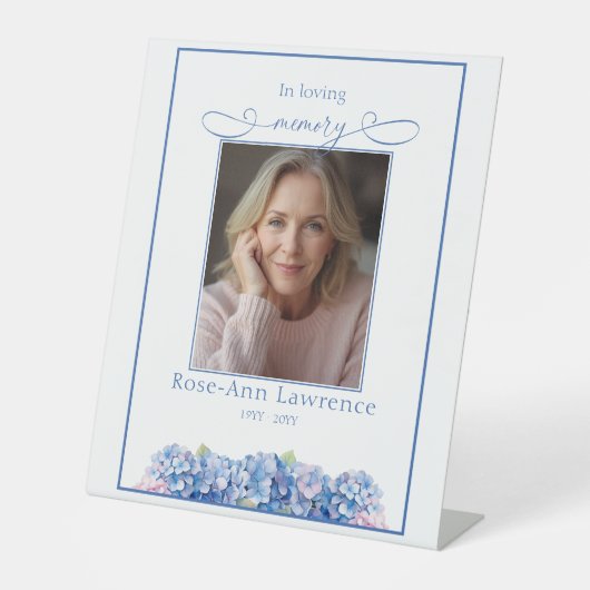 Blue Hydrangea In Loving Memory Tribute Remebrance Reclamebord Met Voetstuk (Voorkant)