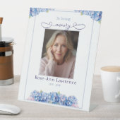 Blue Hydrangea In Loving Memory Tribute Remebrance Reclamebord Met Voetstuk (Insitu)