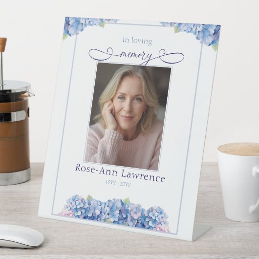 Blue Hydrangea In Loving Memory Tribute Remebrance Reclamebord Met Voetstuk (Insitu)