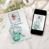 Blue Hydrangea in pot Dood Jubileum Memorial Kaart