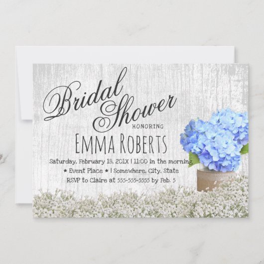 Blue Hydrangea Jar Rustic Floral Vrijgezellenfeest Kaart (Voorkant)