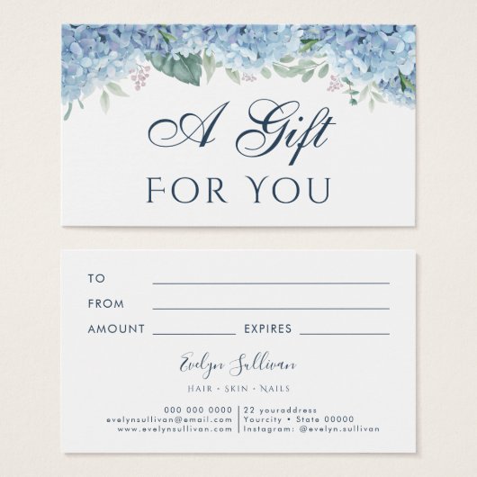 Blue Hydrangea-kaartje Visitekaartje (Voorkant /achterkant)